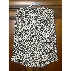 Ann Taylor Leopard Animal Print Button Down Blouse - medium